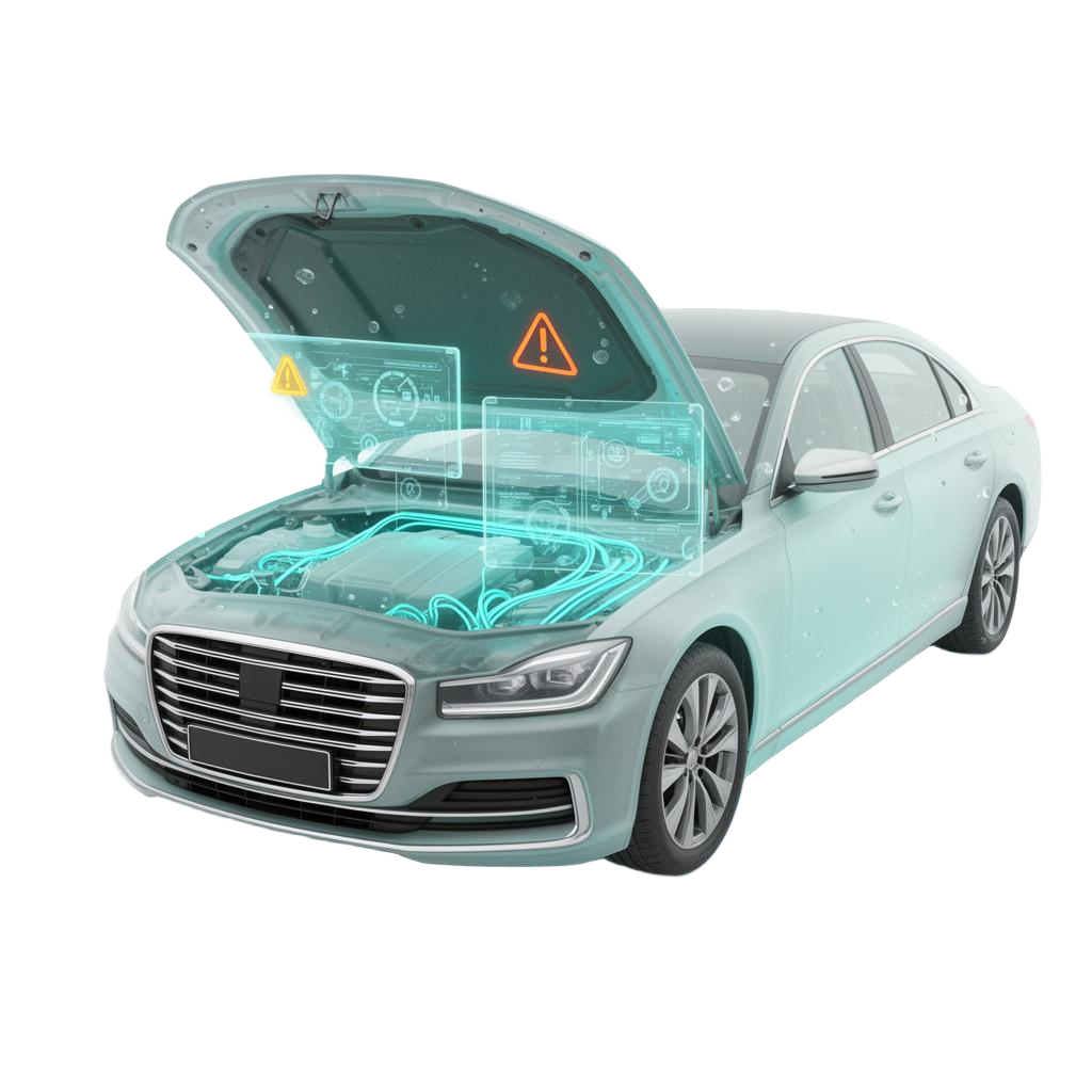 Broken car with smoking engine – website technical issues metaphor